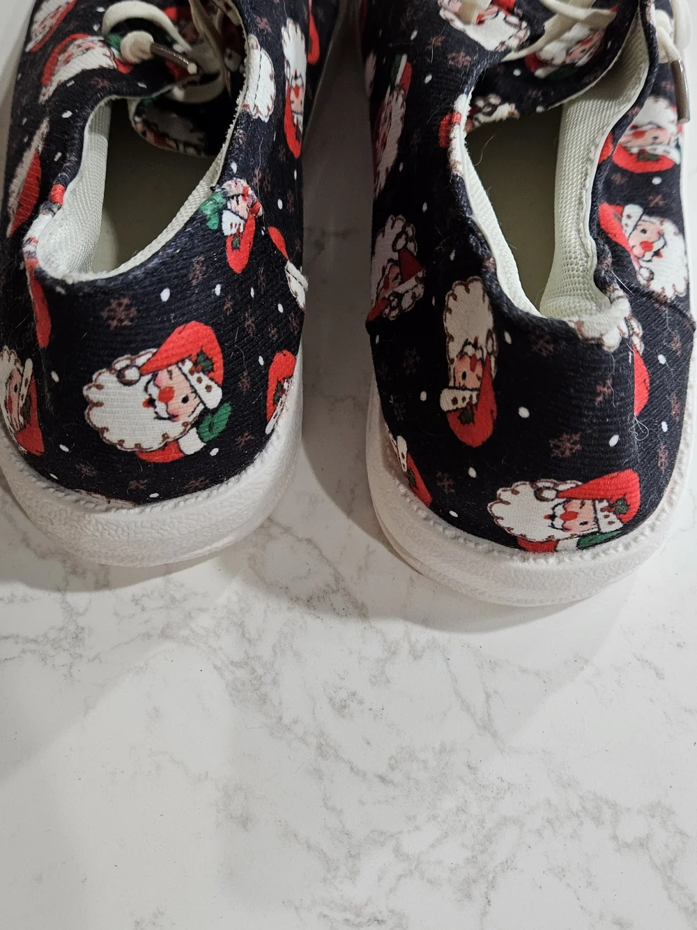 Women's Black Santa Print One-Piece Shoes - Holiday Slip-Ons Size 41
